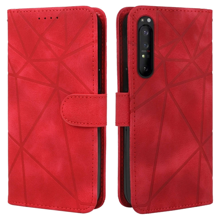 For Sony Xperia 1 IV Skin Feel Geometric Lines Leather Phone Case