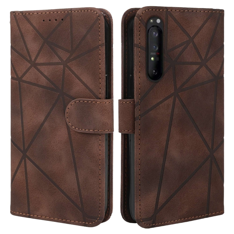 For Sony Xperia 1 IV Skin Feel Geometric Lines Leather Phone Case