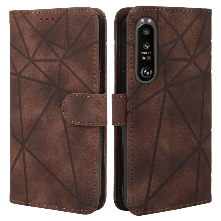 For Sony Xperia 1 III Skin Feel Geometric Lines Leather Phone Case