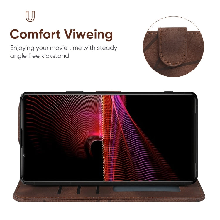 For Sony Xperia 1 III Skin Feel Geometric Lines Leather Phone Case