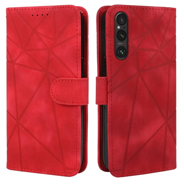 For Sony Xperia 1 V 2023 Skin Feel Geometric Lines Leather Phone Case