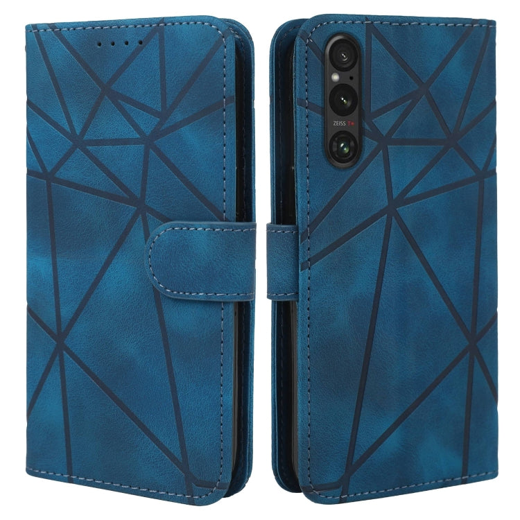 For Sony Xperia 1 V 2023 Skin Feel Geometric Lines Leather Phone Case