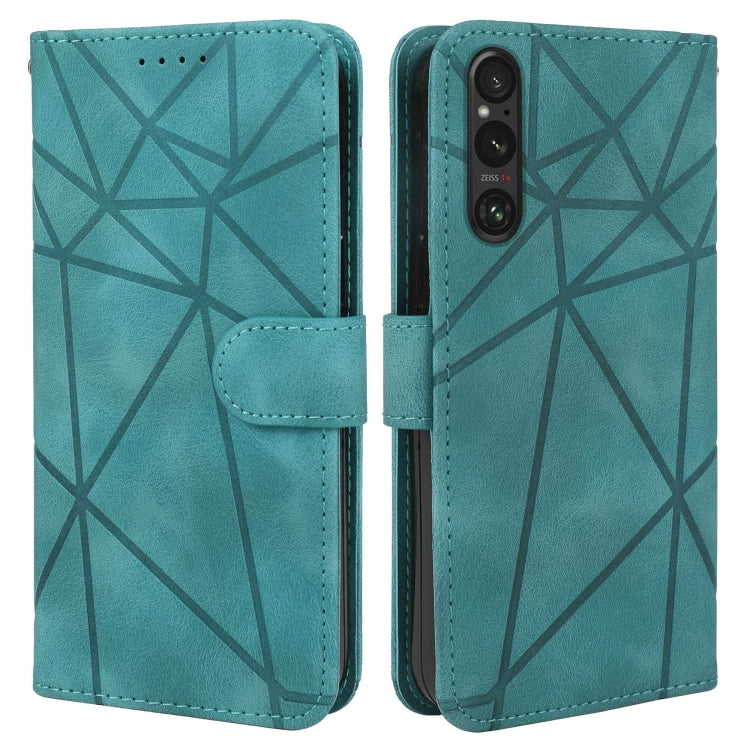 For Sony Xperia 1 V 2023 Skin Feel Geometric Lines Leather Phone Case