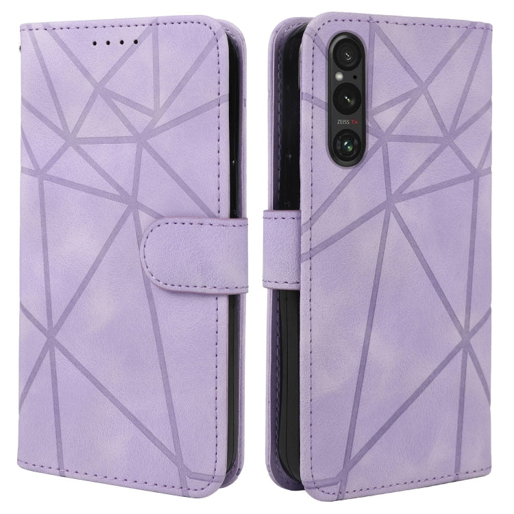 For Sony Xperia 1 V 2023 Skin Feel Geometric Lines Leather Phone Case