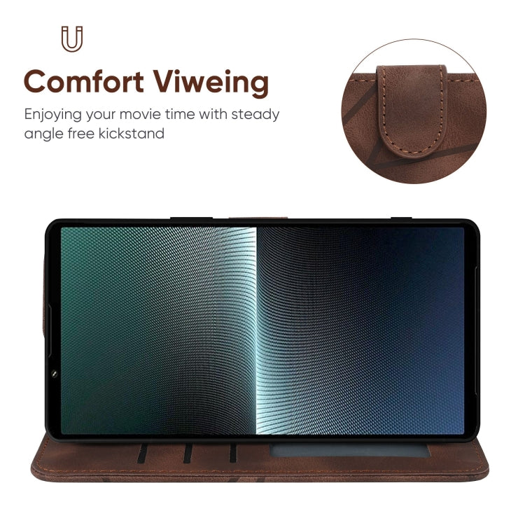 For Sony Xperia 1 V 2023 Skin Feel Geometric Lines Leather Phone Case