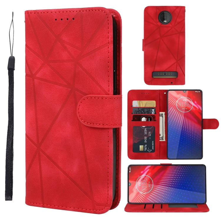 For Motorola Moto Z4 Skin Feel Geometric Lines Leather Phone Case