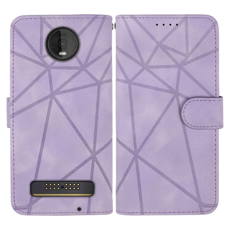 For Motorola Moto Z4 Skin Feel Geometric Lines Leather Phone Case