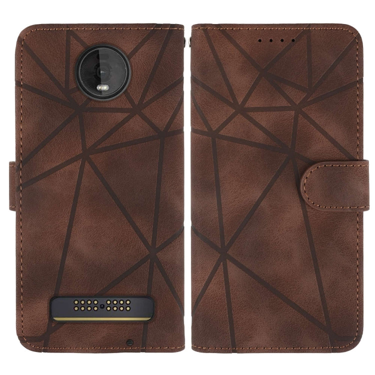 For Motorola Moto Z4 Skin Feel Geometric Lines Leather Phone Case