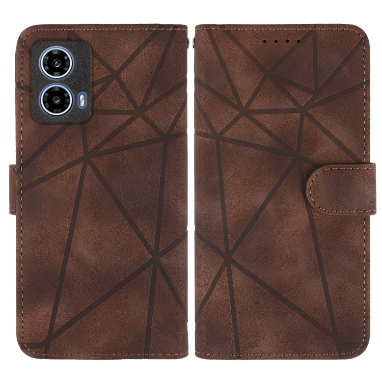For Motorola Moto G34 Skin Feel Geometric Lines Leather Phone Case