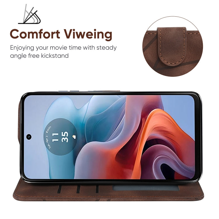 For Motorola Moto G34 Skin Feel Geometric Lines Leather Phone Case