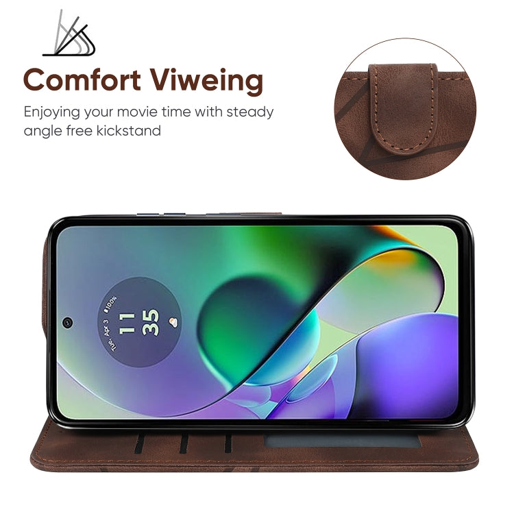 For Motorola Moto G54 Skin Feel Geometric Lines Leather Phone Case