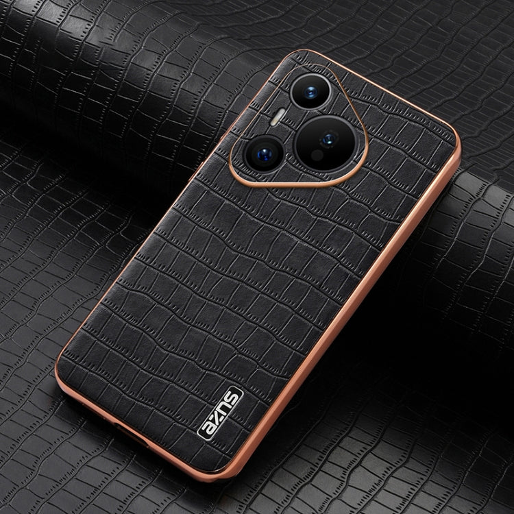 For Huawei Pura 70 AZNS Electroplated Frame Crocodile Texture Full Coverage Phone Case