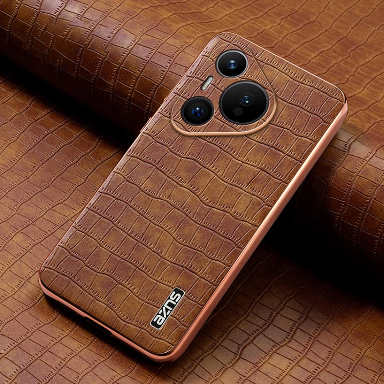 For Huawei Pura 70 AZNS Electroplated Frame Crocodile Texture Full Coverage Phone Case