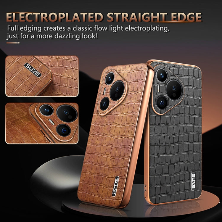 For Huawei Pura 70 AZNS Electroplated Frame Crocodile Texture Full Coverage Phone Case