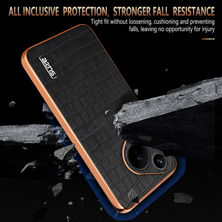 For Huawei Pura 70 AZNS Electroplated Frame Crocodile Texture Full Coverage Phone Case