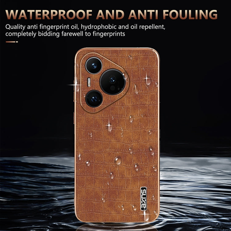For Huawei Pura 70 AZNS Electroplated Frame Crocodile Texture Full Coverage Phone Case