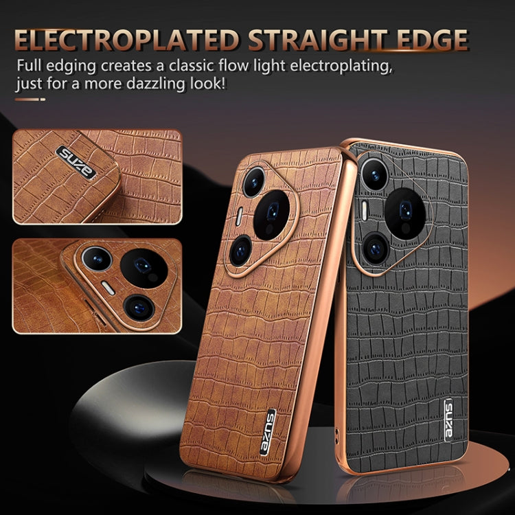 For Huawei Pura 70 Pro / 70 Pro+ AZNS Electroplated Frame Crocodile Texture Full Coverage Phone Case