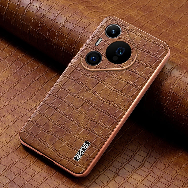 For Huawei Pura 70 Pro / 70 Pro+ AZNS Electroplated Frame Crocodile Texture Full Coverage Phone Case