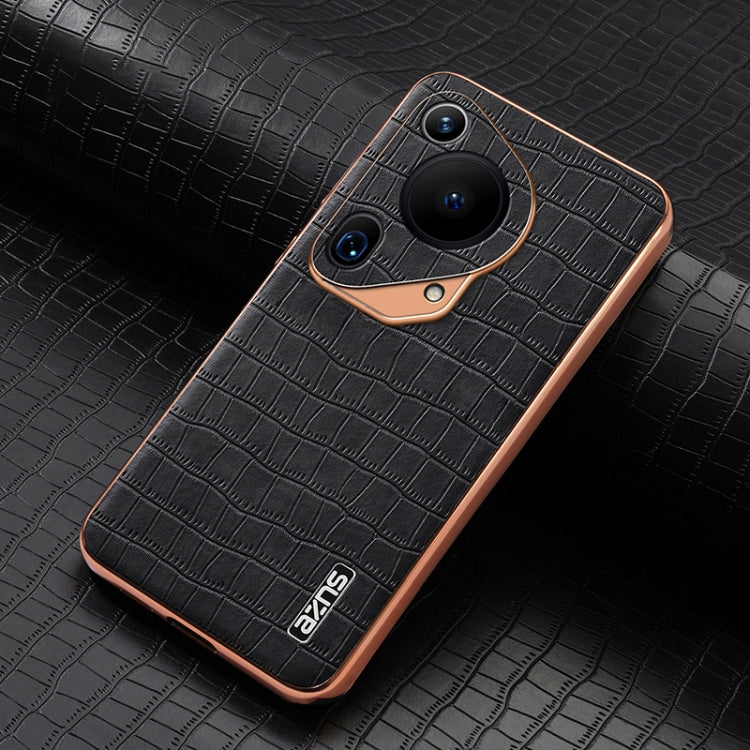 For Huawei Pura 70 Ultra AZNS Electroplated Frame Crocodile Texture Full Coverage Phone Case