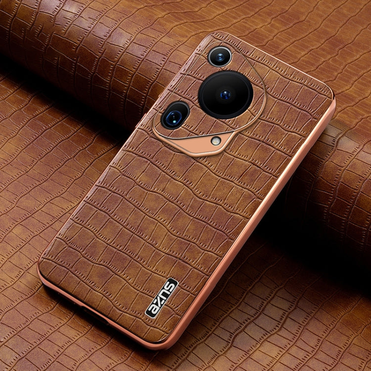 For Huawei Pura 70 Ultra AZNS Electroplated Frame Crocodile Texture Full Coverage Phone Case