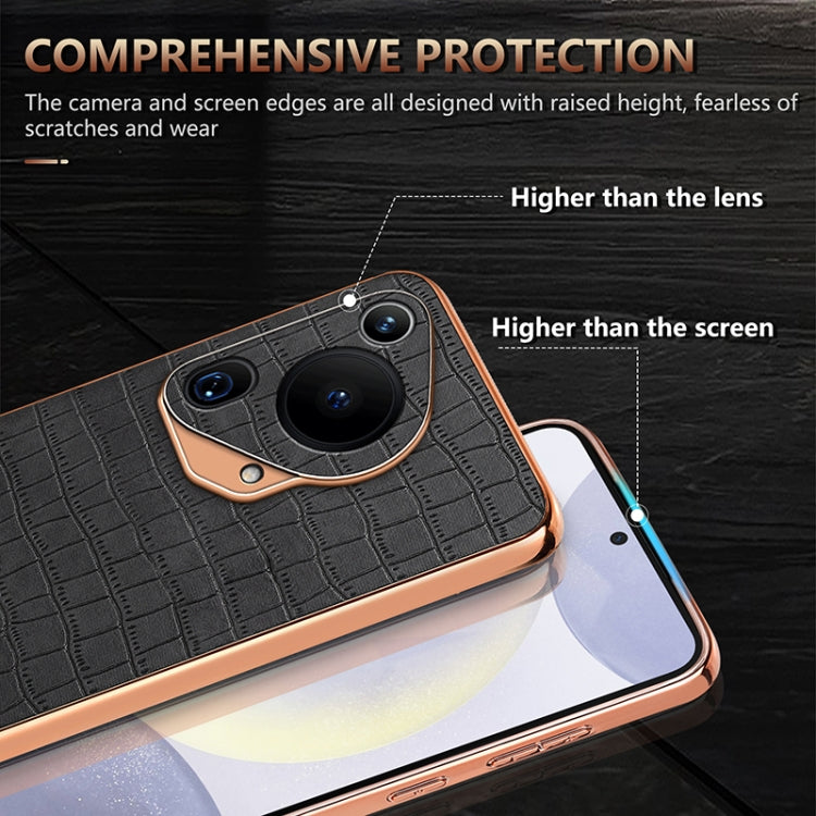 For Huawei Pura 70 Ultra AZNS Electroplated Frame Crocodile Texture Full Coverage Phone Case