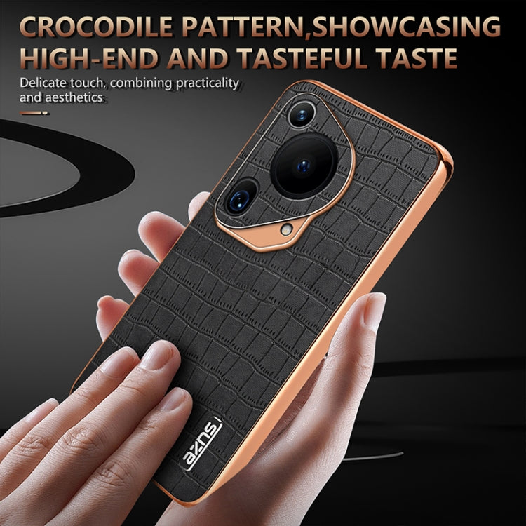 For Huawei Pura 70 Ultra AZNS Electroplated Frame Crocodile Texture Full Coverage Phone Case