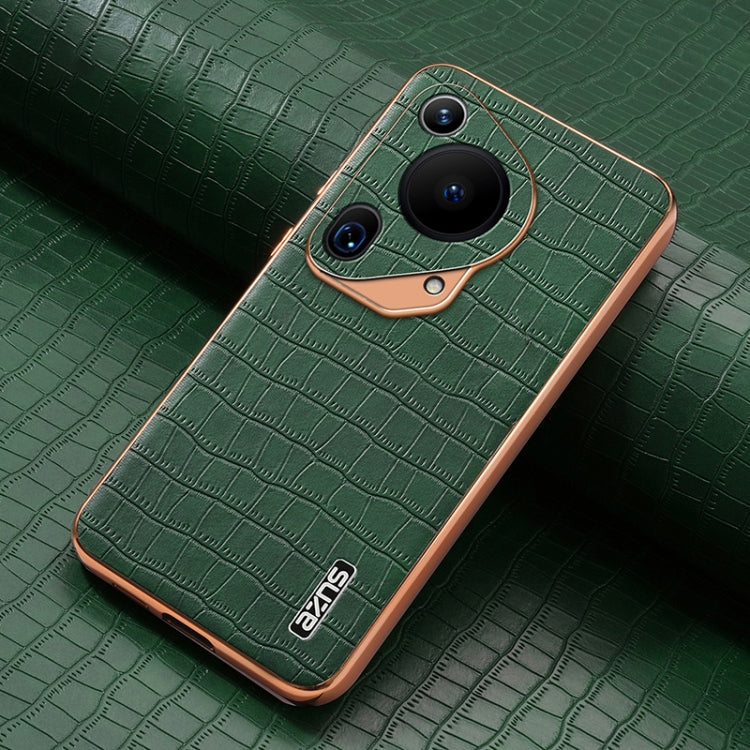 For Huawei Pura 70 Ultra AZNS Electroplated Frame Crocodile Texture Full Coverage Phone Case