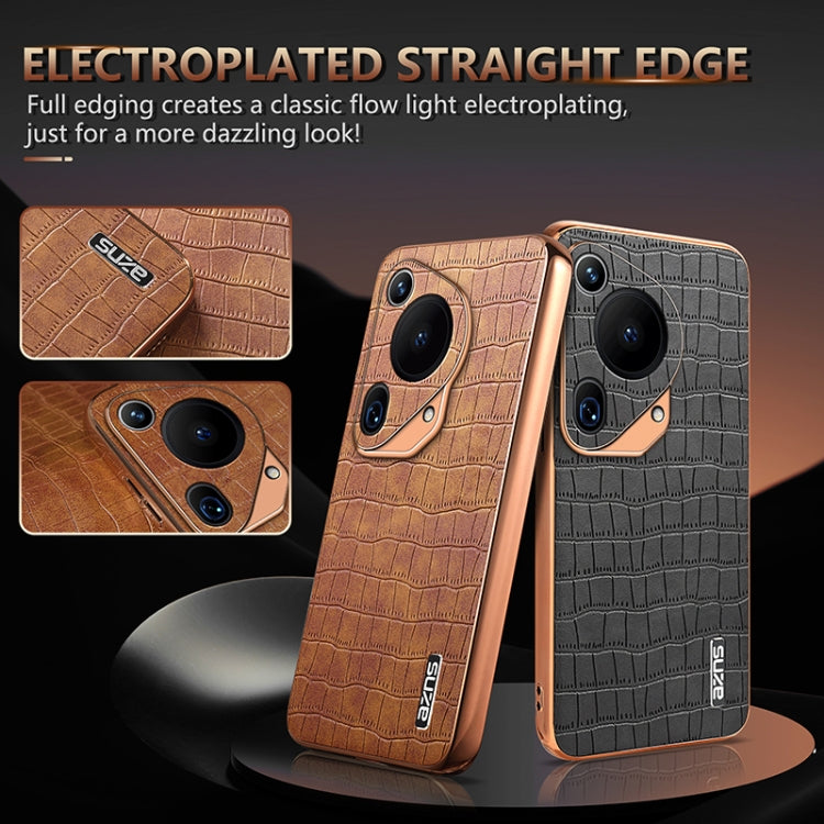For Huawei Pura 70 Ultra AZNS Electroplated Frame Crocodile Texture Full Coverage Phone Case