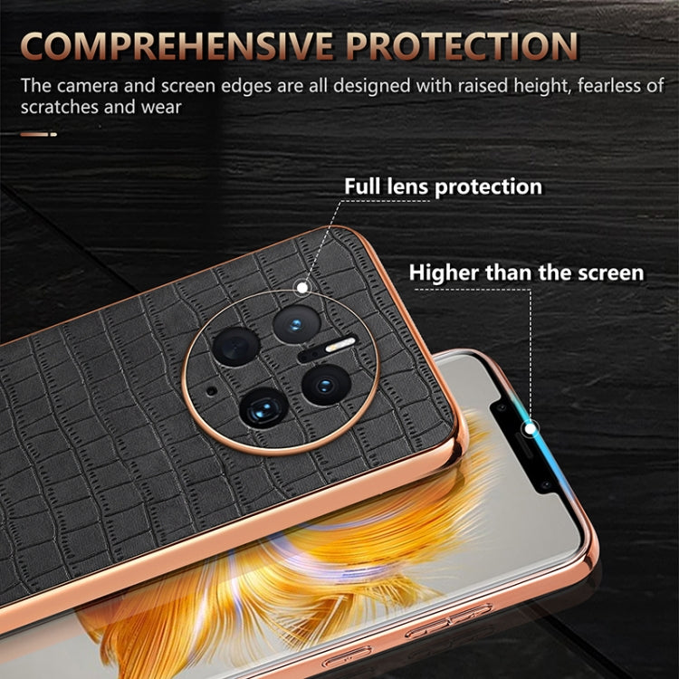 For Huawei Mate 50 Pro AZNS Electroplated Frame Crocodile Texture Full Coverage Phone Case