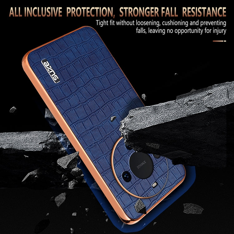 For Huawei Mate 60 / 60 Pro+ AZNS Electroplated Frame Crocodile Texture Full Coverage Phone Case
