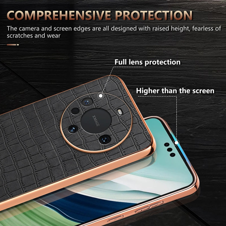 For Huawei Mate 60 / 60 Pro+ AZNS Electroplated Frame Crocodile Texture Full Coverage Phone Case