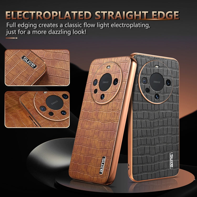 For Huawei Mate 60 / 60 Pro+ AZNS Electroplated Frame Crocodile Texture Full Coverage Phone Case