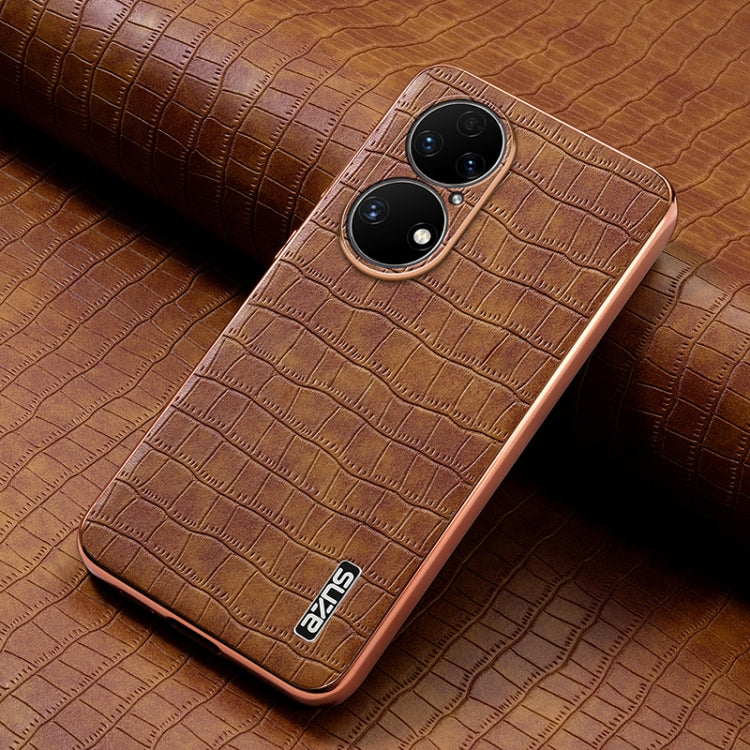 For Huawei P50 AZNS Electroplated Frame Crocodile Texture Full Coverage Phone Case