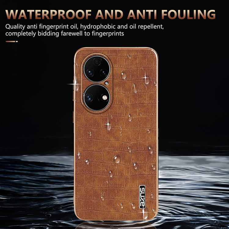 For Huawei P50 AZNS Electroplated Frame Crocodile Texture Full Coverage Phone Case