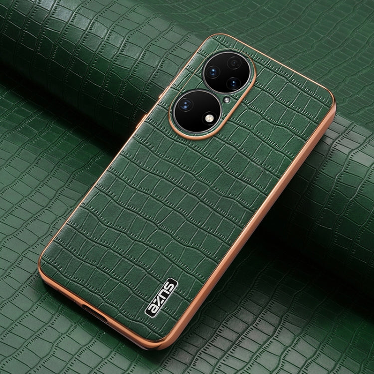 For Huawei P50 AZNS Electroplated Frame Crocodile Texture Full Coverage Phone Case