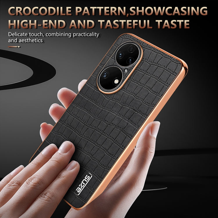 For Huawei P50 AZNS Electroplated Frame Crocodile Texture Full Coverage Phone Case