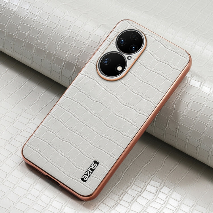 For Huawei P50 AZNS Electroplated Frame Crocodile Texture Full Coverage Phone Case