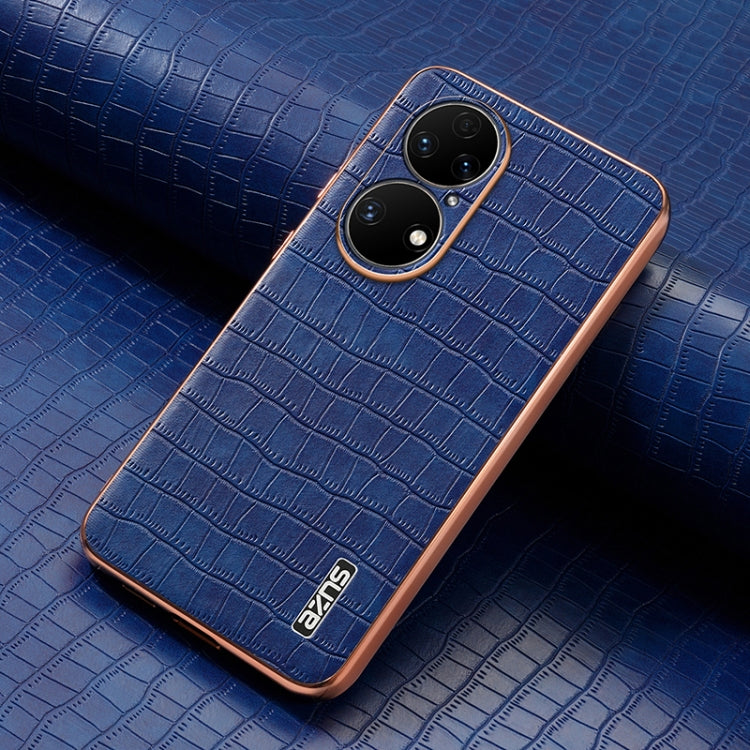 For Huawei P50 Pro AZNS Electroplated Frame Crocodile Texture Full Coverage Phone Case