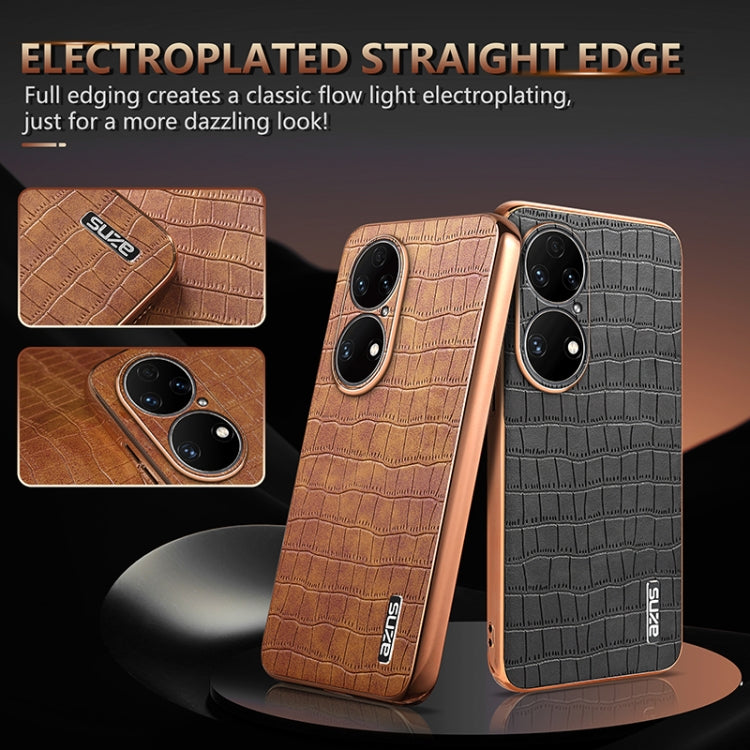 For Huawei P50 Pro AZNS Electroplated Frame Crocodile Texture Full Coverage Phone Case
