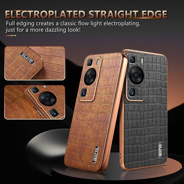 For Huawei P60 / P60 Pro AZNS Electroplated Frame Crocodile Texture Full Coverage Phone Case