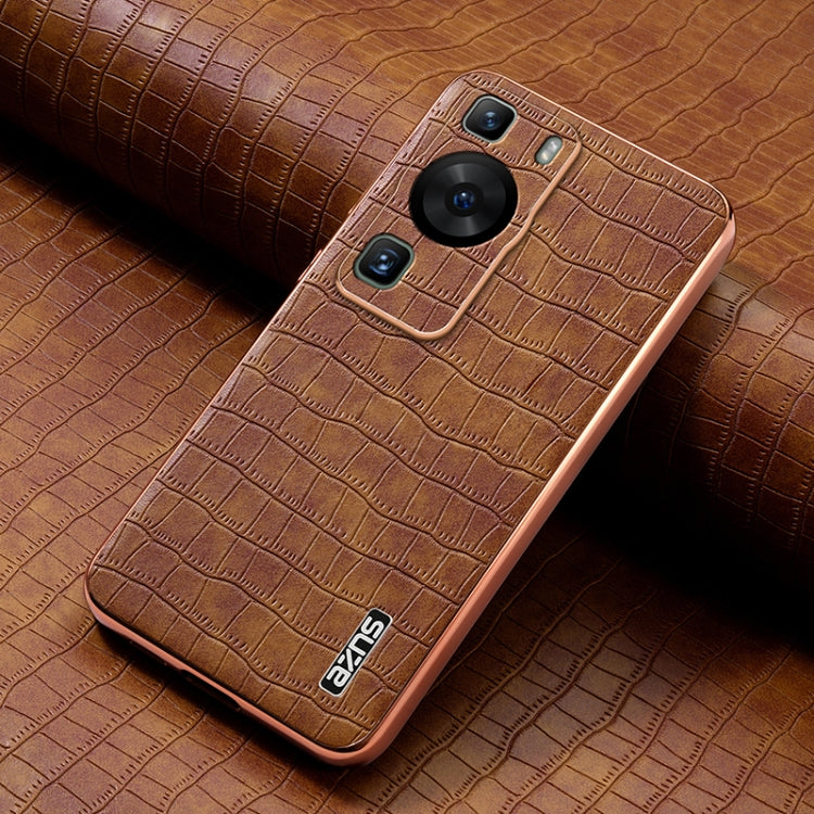 For Huawei P60 / P60 Pro AZNS Electroplated Frame Crocodile Texture Full Coverage Phone Case