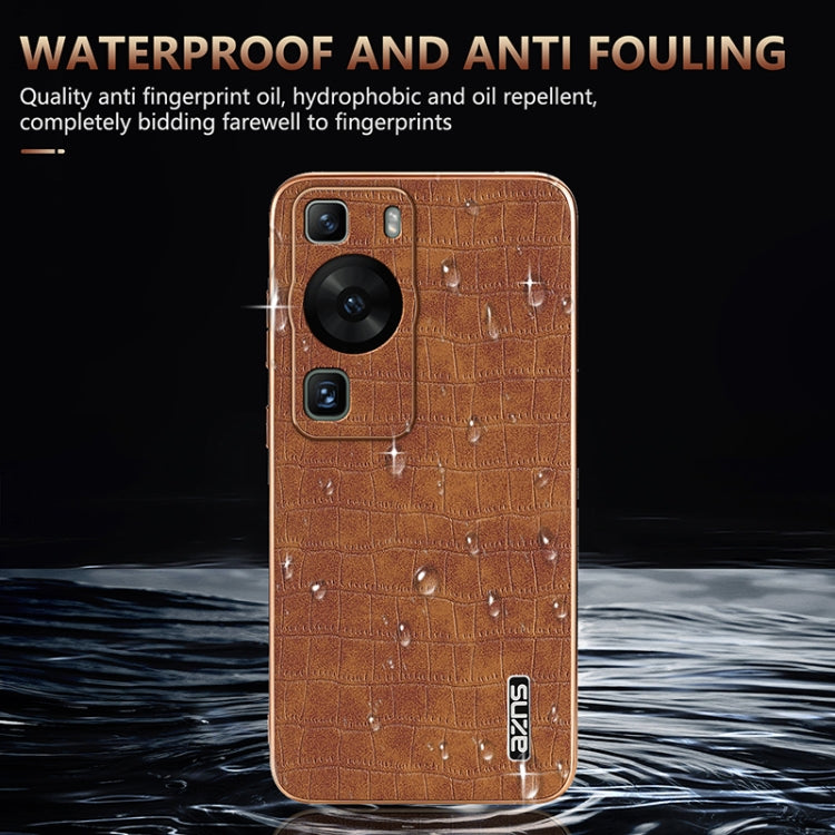 For Huawei P60 / P60 Pro AZNS Electroplated Frame Crocodile Texture Full Coverage Phone Case
