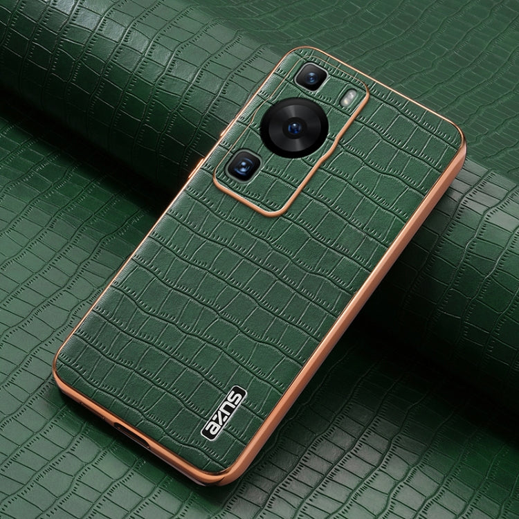 For Huawei P60 / P60 Pro AZNS Electroplated Frame Crocodile Texture Full Coverage Phone Case