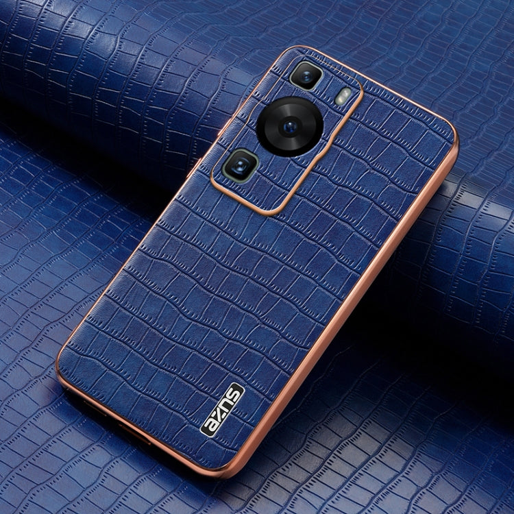 For Huawei P60 / P60 Pro AZNS Electroplated Frame Crocodile Texture Full Coverage Phone Case