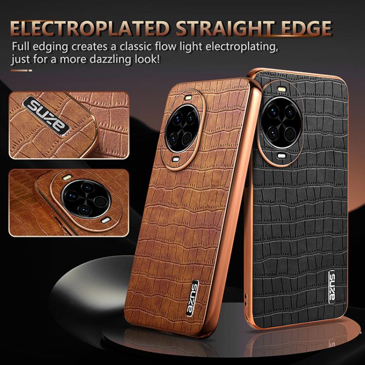 For Huawei nova 14 AZNS Electroplated Frame Crocodile Texture Full Coverage Phone Case