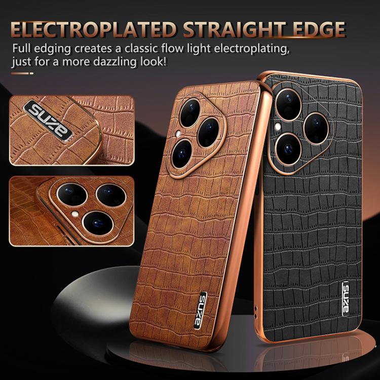 For Huawei Pura 80 5G AZNS Electroplated Frame Crocodile Texture Full Coverage Phone Case