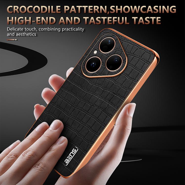 For Huawei Pura 80 5G AZNS Electroplated Frame Crocodile Texture Full Coverage Phone Case