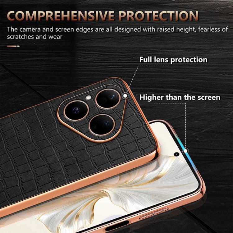 For Huawei Pura 80 5G AZNS Electroplated Frame Crocodile Texture Full Coverage Phone Case