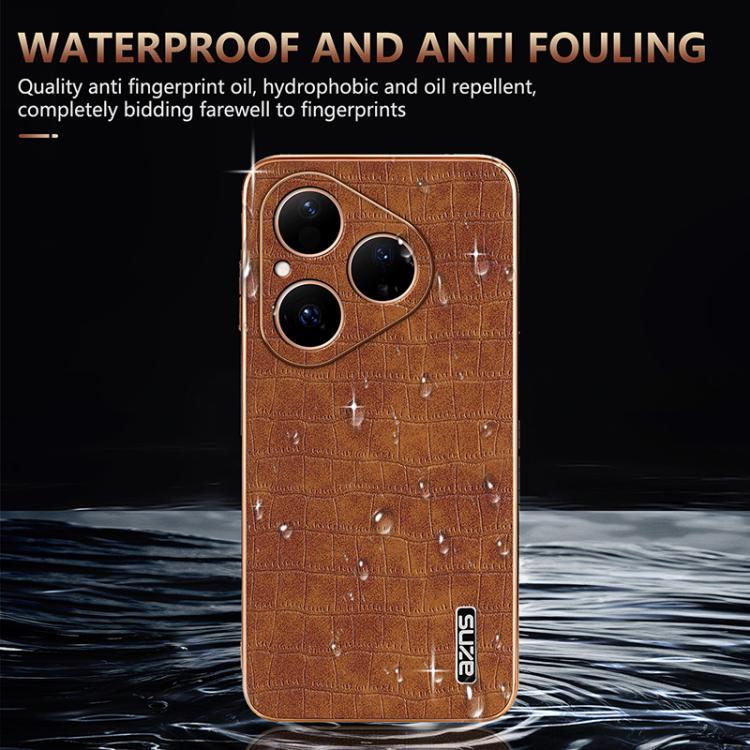 For Huawei Pura 80 5G AZNS Electroplated Frame Crocodile Texture Full Coverage Phone Case