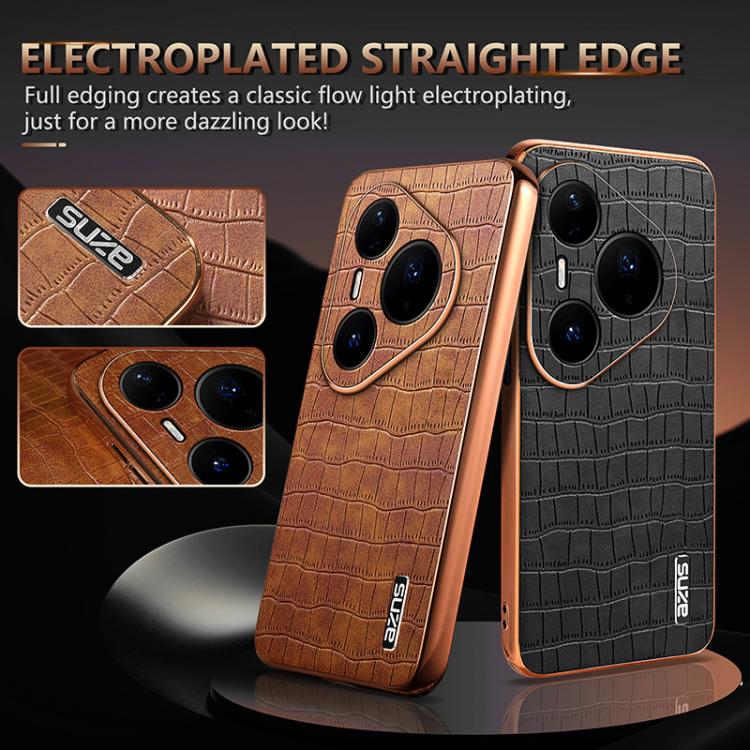 For Huawei Pura 80 Pro+ 5G AZNS Electroplated Frame Crocodile Texture Full Coverage Phone Case